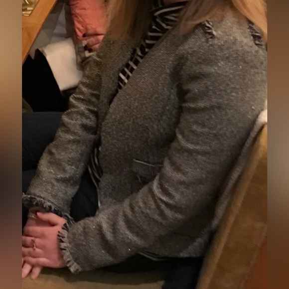 Banana Republic Blue Tweed Scalloped Open Blazer - Size 4 Petite - Picture 4 of 10